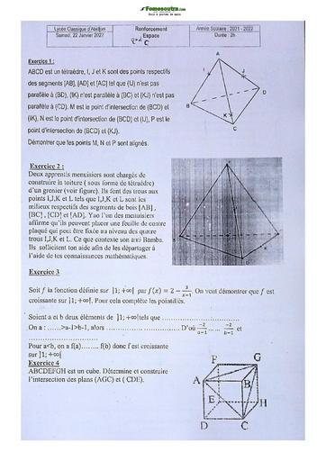 Sujet de Math Seconde C Lycée Classique Abidjan 2021-2022