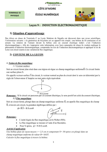 Sujet de Physique-Chimie : Induction électromagnétique