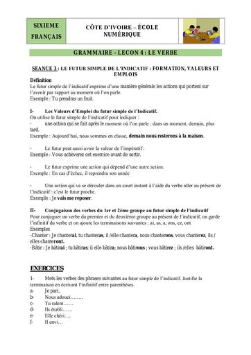 6e Gr L4 S3 futur simple valeurs emplois