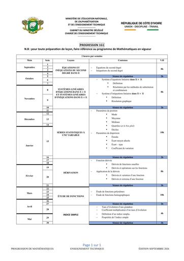 PROGRESSION MATHS  1G1 2026 BY TEHUA