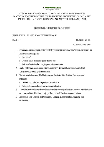 Sujet corrigé (2) ECM et Fonction Publique - ENS option Professeur