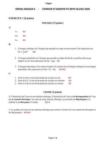 BEPC BLANC MARS 2026 DRENA ABIDJAN 4 SUJET PC (BAREME) by TEHUA