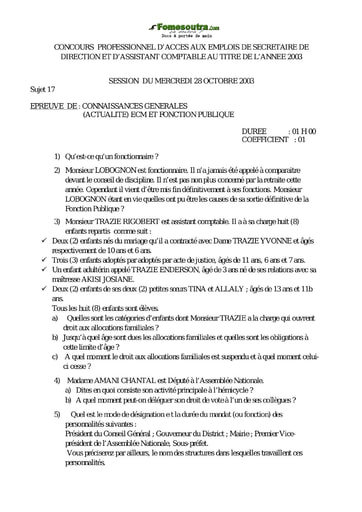 Sujet corrigé ECM et Fonction Publique - Secrétaire de Direction