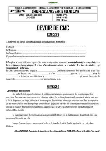 Devoir CMC 2nde F 2021 2022 Collège Sainte Foi