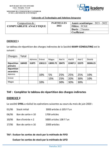 COMPO DE COMPTABILITE ANALYTIQUE