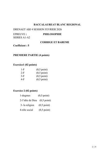 Bac blanc 2026 Philosophie série A1&2 barème Drena Abidjan 4 By Tehua