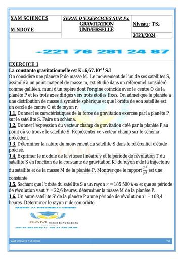 Fiche de prepa bac XAM SCIENCES GRAVITATION UNIVERSELLE by Tehua
