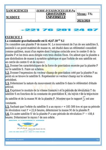 Fiche de prepa bac XAM SCIENCES GRAVITATION UNIVERSELLE by Tehua