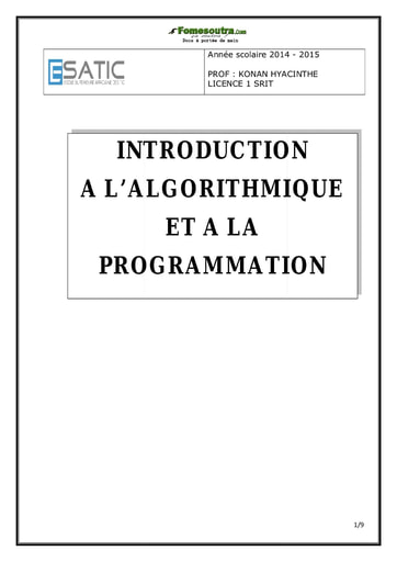 Algorithmique et programmation: Expressions - Licence 1 ESATIC