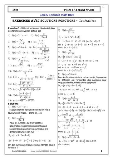 Exercice corrigé Généralité sur les fonctions 1iere S Maths by Tehua