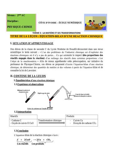 2nd AC C6 Equation bilan dune réaction chimique