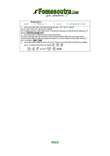 Corrigé: TP 1 portant sur le théorème de Thalès maths niveau 3eme