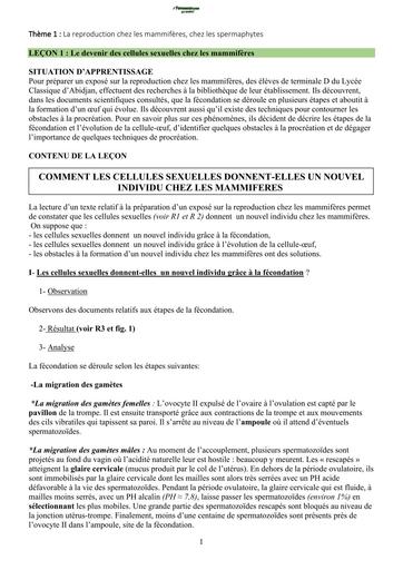 COMMENT OBTIENT ON UN NOUVEL INDIVIDU CHEZ LES MAMMIFERES Tle D by TEHUA