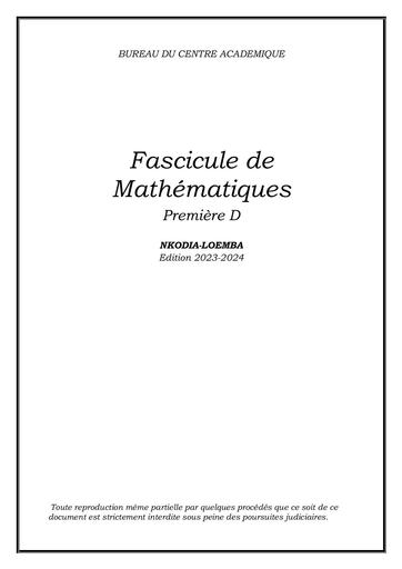 BCA Fascicule de Mathématiques 1iere D by Tehua