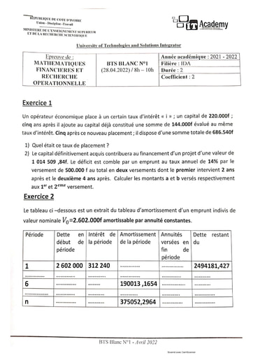 Maths financière et recherche opérationnelle 04 28 2022