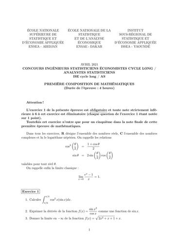 ENSEA ISE CL AS 2021 sujets By inyass