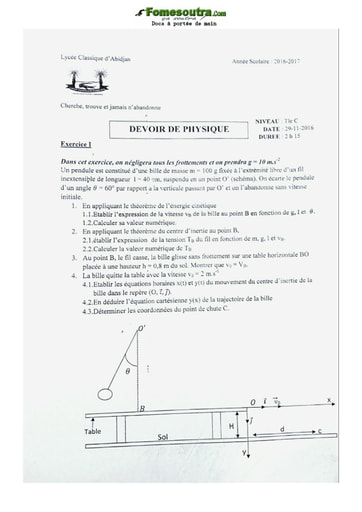 Collection de Sujet de Physique-Chimie Lycée Classique Abidjan 2016