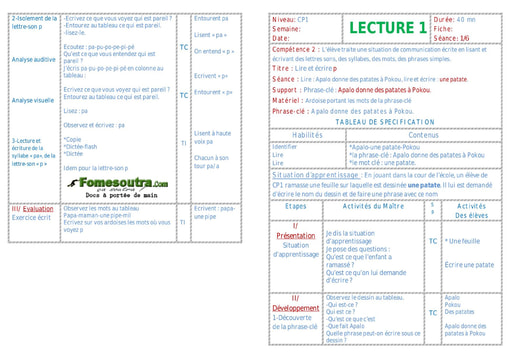 Apalo donne des patates à Pokou - Fiche pour enseignant CP1