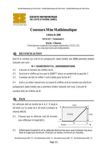 Miss Maths 2008 Niveau T C