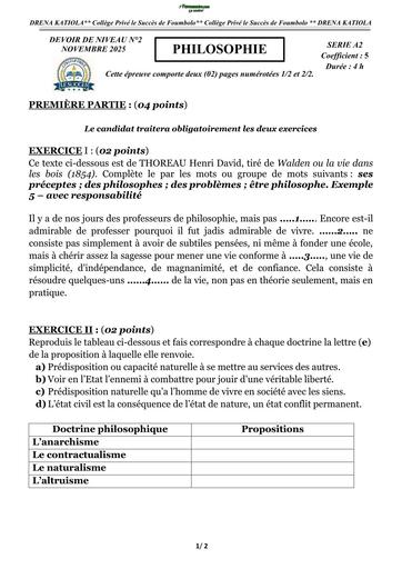 DEVOIR DE Niveau N°2 philo Tle A 25 26 CPSF By Tehua