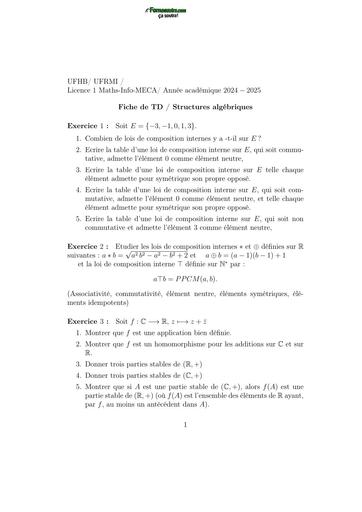 LICENCE MATHS INFO TD 24 25 STRUCTURES ALGÉBRIQUES by TEHUA