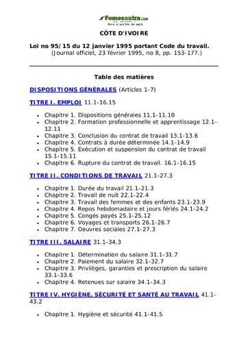 Code du travail Côte d'Ivoire