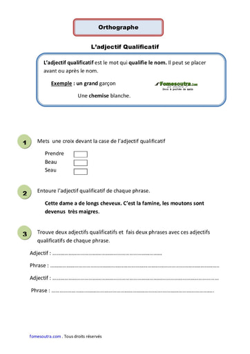 L’adjectif Qualificatif - Cours CE1