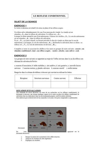 COURS DE VACANCES : SVT Tle SUJET 1 (LE REFLEXE CONDITIONNEL)