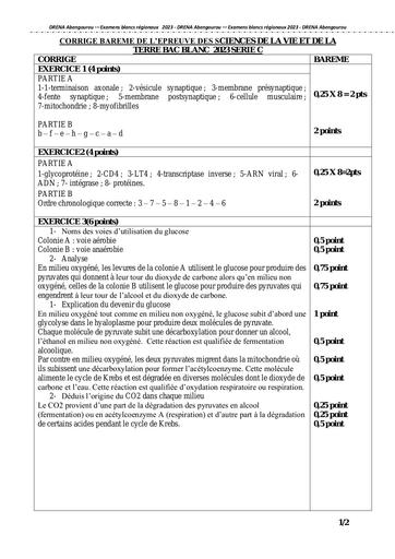 Corrigé SVT Bac blanc 2023 abengourou