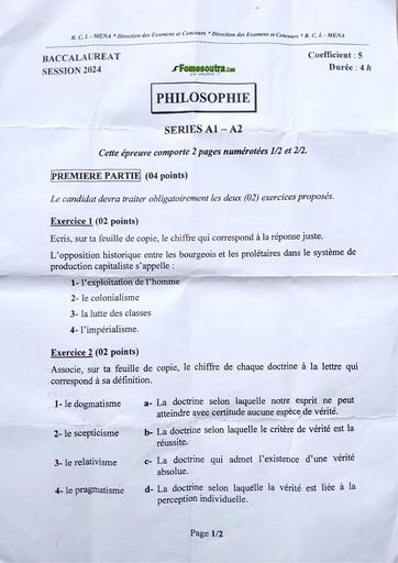 Sujet Bac 2024 Philosophie serie A2 BY TEHUA