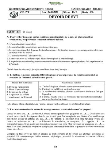 Sujet SVT Terminale D Groupe scolaire Sainte Foi 23