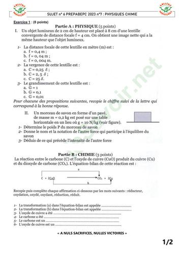 PHYSIQUE CHIMIE SUJET n°6 PREPABEPC DJAHASHIKAN