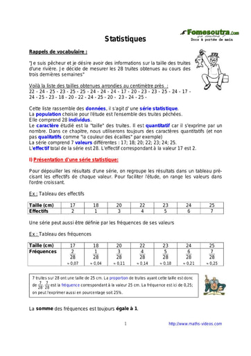 Statistiques - Cours maths niveau 2nd C