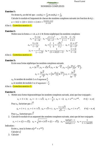 Exercices corrigés nombres complexes