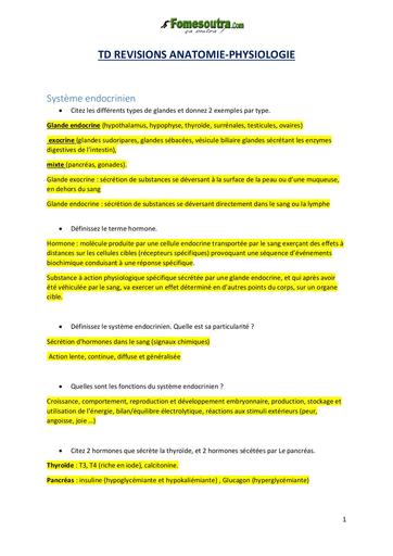 TD REVISIONS ANATOMIE PHYSIOLOGIE INFAS by TEHUA