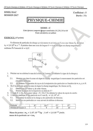 Sujet PHYSIQUES CHIMIE BAC C