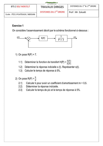 TD Système du Premier & Deuxième ordre