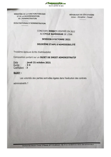 Sujet du concours de l'ENA Cycle Supérieur Droit administratif