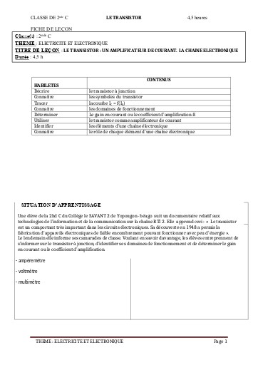 FICHE DE COURS PC 2nde C L6 TRANSISTOS BY TEHUA