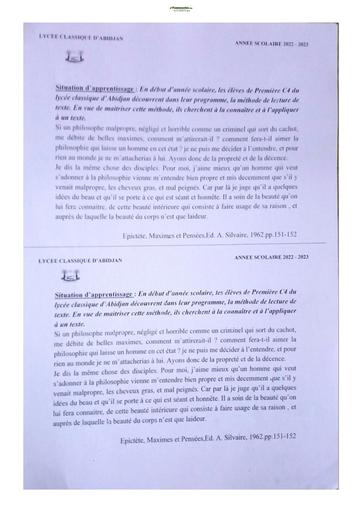 Sujets de Philosophie niveau Première C Lycée Classique Abidjan