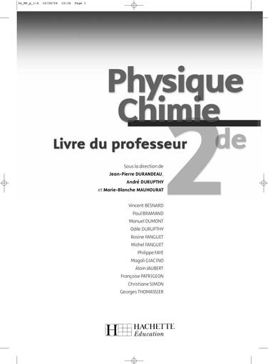 Corrigé hachette physique chimie livre du prof 2nde