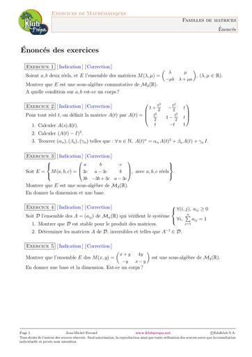 FICHE 4 FAMILLE DE MATRICES