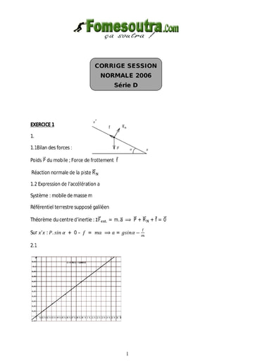 Corrigé de Physique-Chimie BAC D 2006