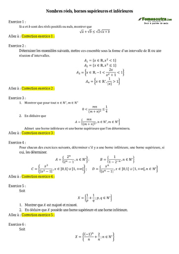 Sujets corrigés Nombres réels, bornes supérieures et inférieures - Maths sup