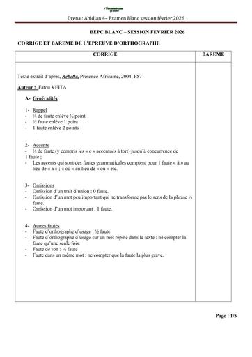 BEPC BLANC MARS 2026 DRENA ABIDJAN 4 SUJET ORTHOGRAPHE by TEHUA