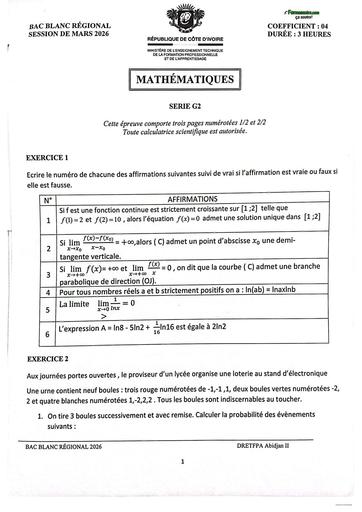 BAC BLANC 2026 MATHS série G2 by TEHUA