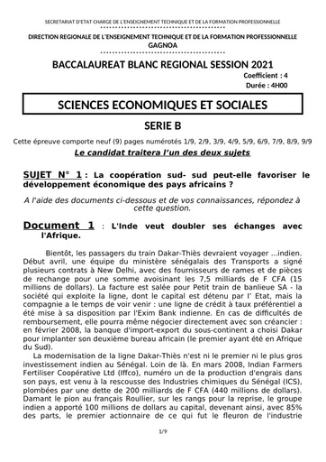 SCIENCES ECONOMIQUES ET SOCIALES B