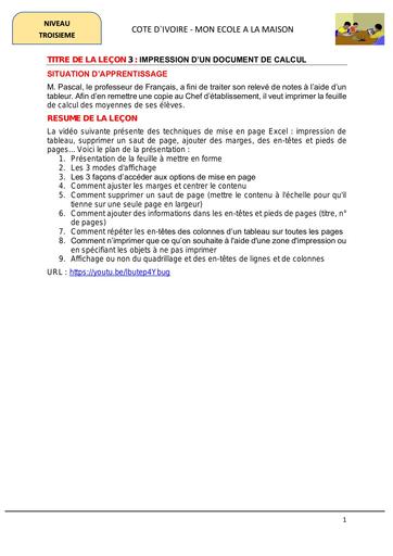 L3 IMPRESSION D’UN DOCUMENT DE CALCUL