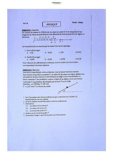 Sujet de Physique-Chimie Première C Lycée Classique Abidjan 2022-2023