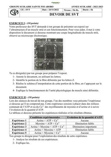 Sujet SVT Terminale D Groupe scolaire Sainte Foi 2023